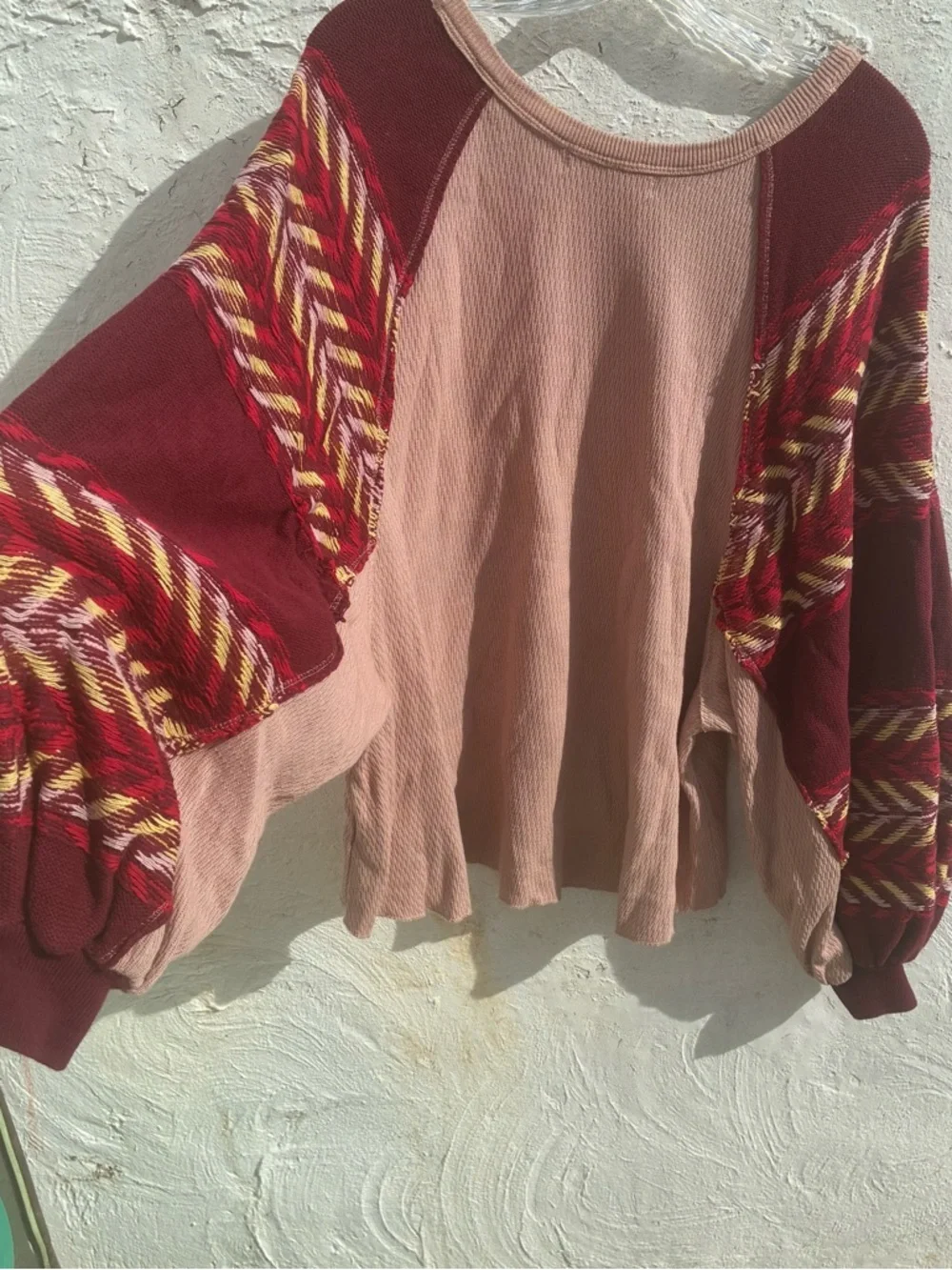 Free People Medium Rainbow Dreams Pullover Top S Balloon Sleeve Arizona Sands - Picture 12 of 14